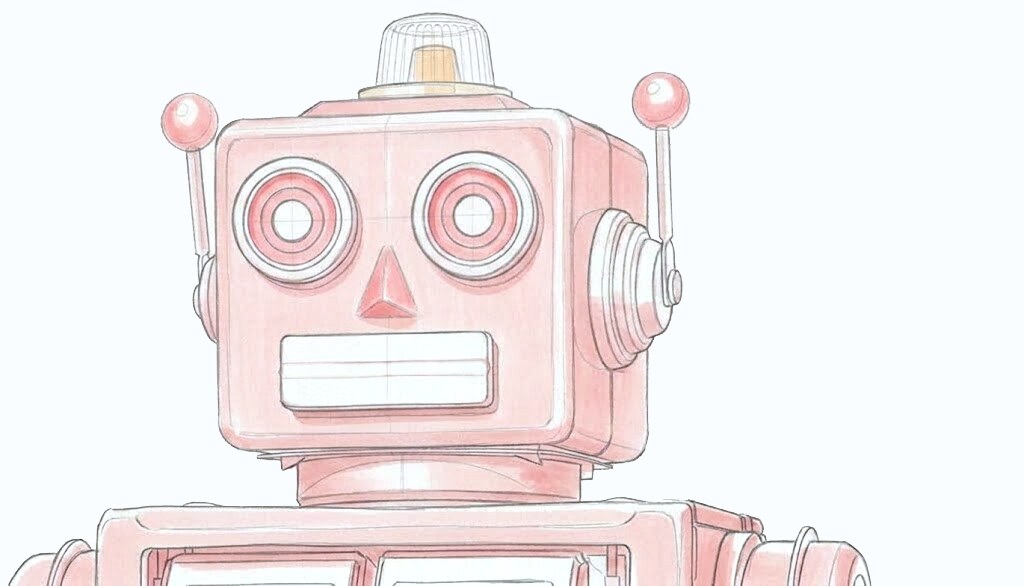 A sketch of a red tin toy robot